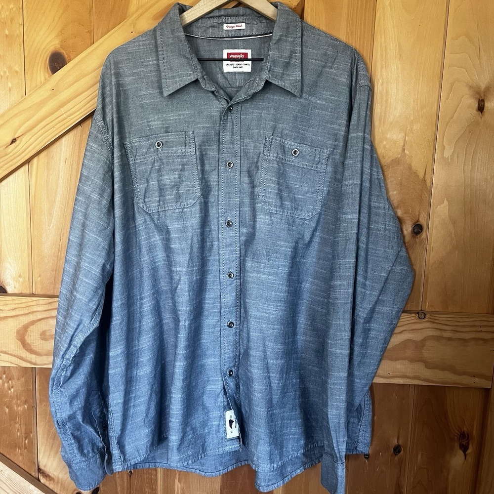 Wrangler Men's 3XL‎ Light Gray Long Sleeve Button-Down Cotton Shirt RN130274 - Picture 12 of 13